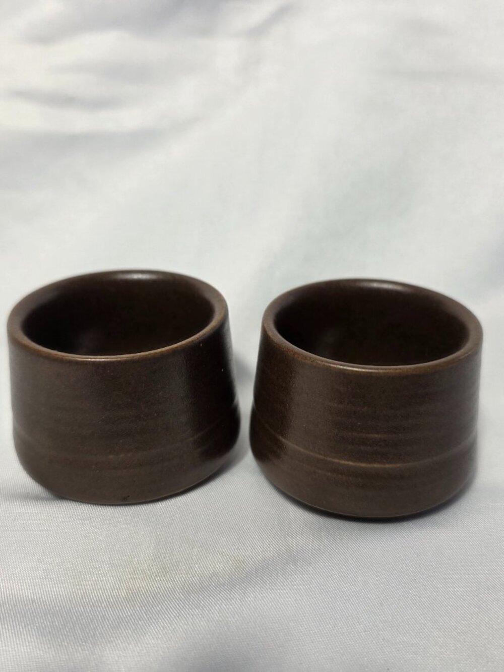 TWO Denby Langley Mayflower Egg Cups Brown 1.5 Inches Tall